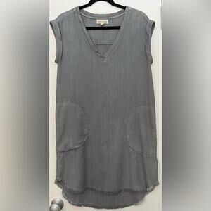 Cloth & Stone Anthropologie Gray V-Neck Raw Hem Sleeveless Shirt Dress Size XS